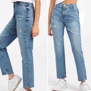 NWT Good American Good Classic Skinnyish Hi Rise Distressed Indigo Jeans Size 4